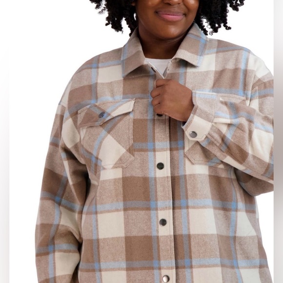 HFX Women's Heavy Flannel Plaid Shirt Jacket (Blue/Camel, Size M) - Picture 8 of 13